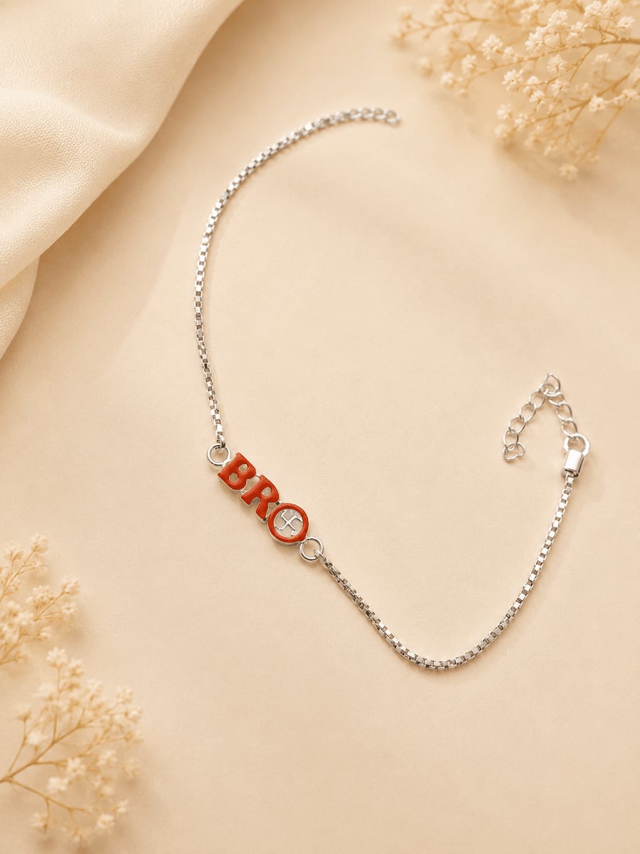 BRO Red Enamel CZ Charm Rakhi Bracelet